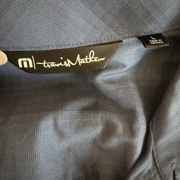 Travis Mathew Blue Black Plaid Nylon Stretch Casual Button Up Shirt Men’s Large - Picture 7 of 8